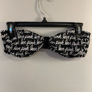 Black and white bikini top from PINK with “pink”